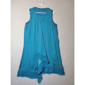 Simply Vera Wang Teal Sleeveless V Neck Asymmetrical Drape Sundress Women's Lrg